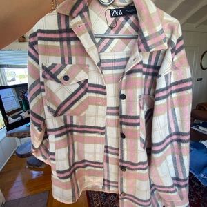 Zara pink and brown plaid shaket